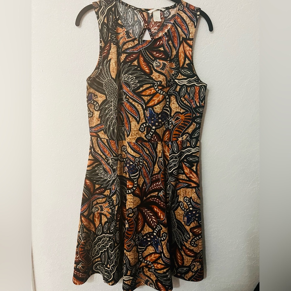 Brown Boho dress cute print Sleeveless A-Line Dress NWOT H&M Women's Large